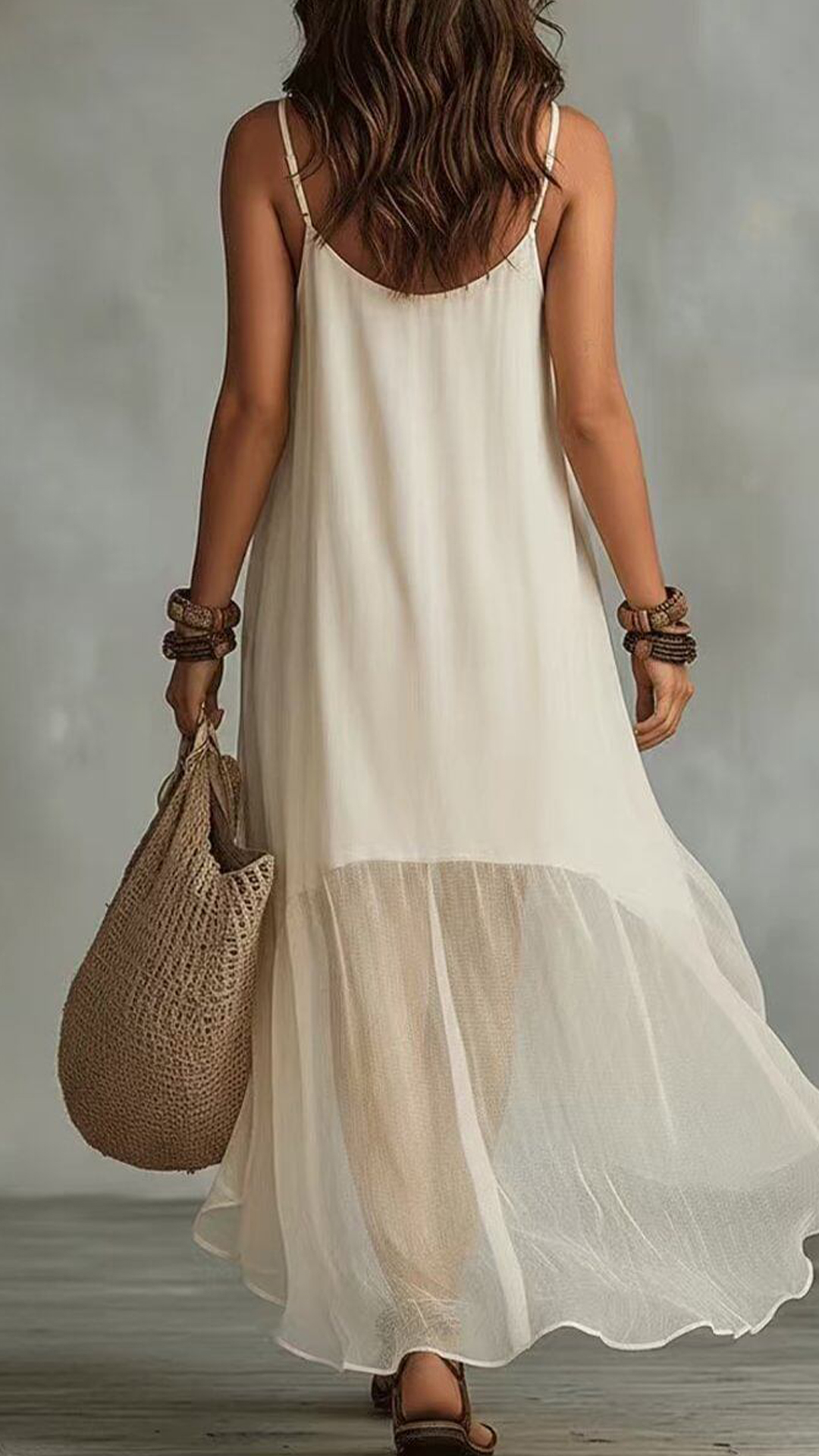 Women's Off-White Halter Irregular Tiered Maxi Dress