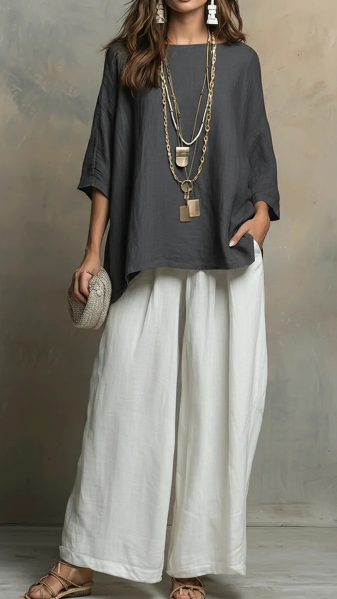 Cozy Cotton-linen Irregular Top And Wide-leg Pants Two-piece Set