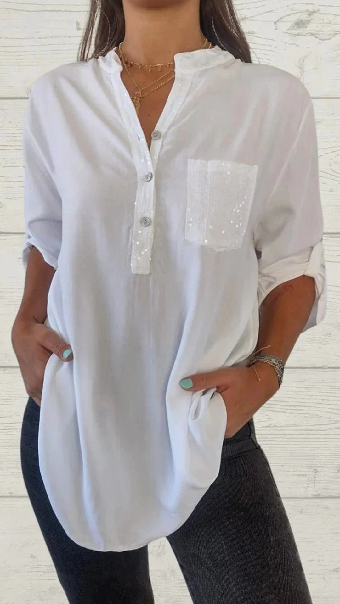 2024 Amazon Aliexpress Wish European And American Spring And Summer Solid Color V-Neck Pocket Women'S Tops Shirts Multi-Color Multi-Code