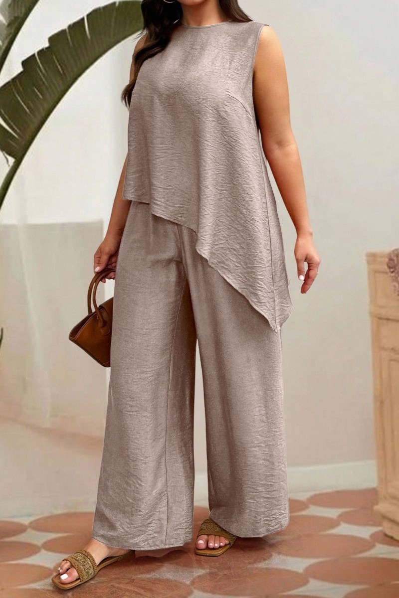 Women's summer casual two-piece set, including a sleeveless solid-color top and trousers（Pre-order payment）