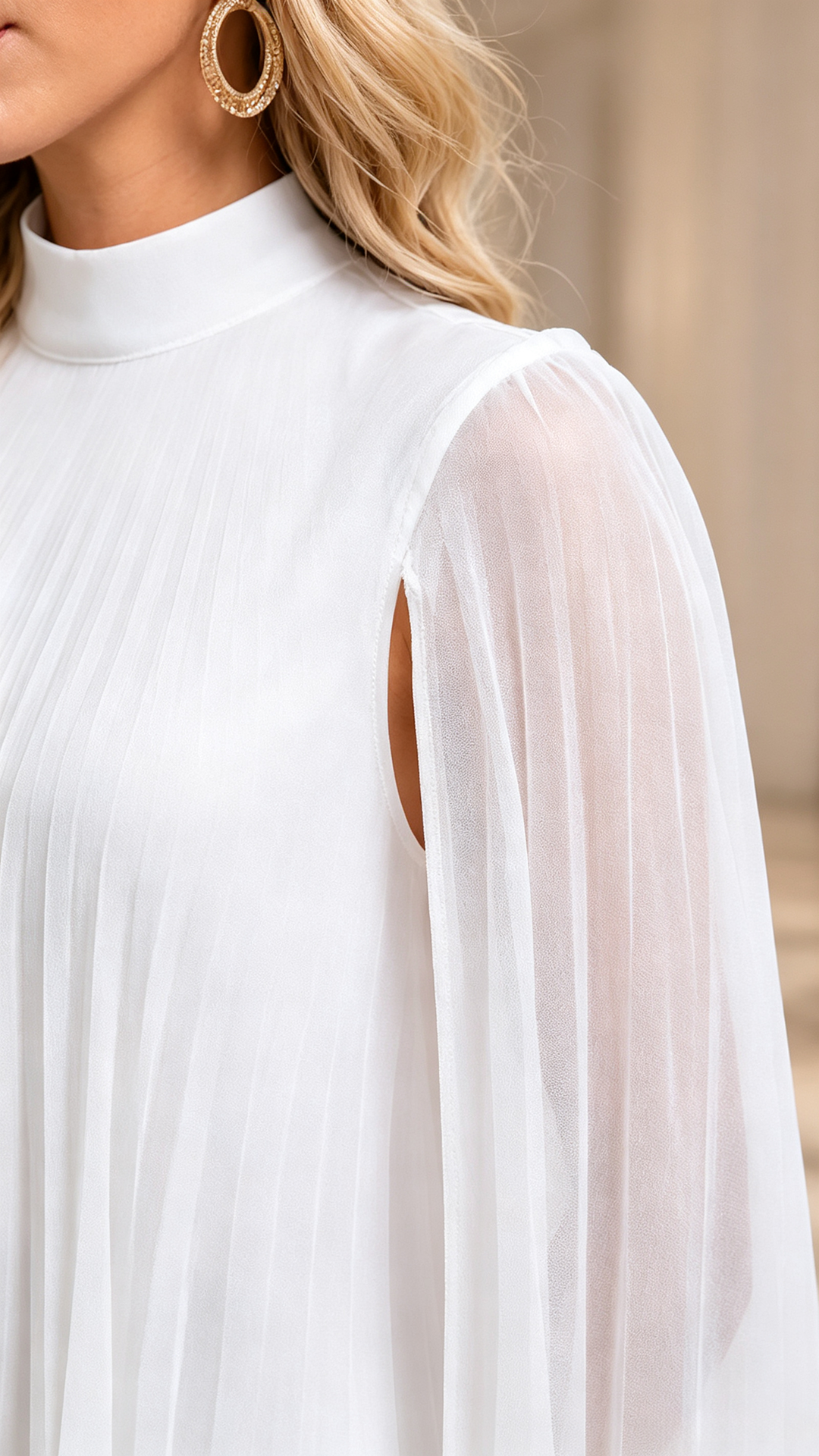 Flowing cape sleeve design white elegant dress women formal occasion wear