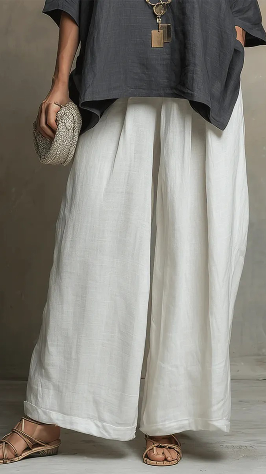 Cozy Cotton-linen Irregular Top And Wide-leg Pants Two-piece Set
