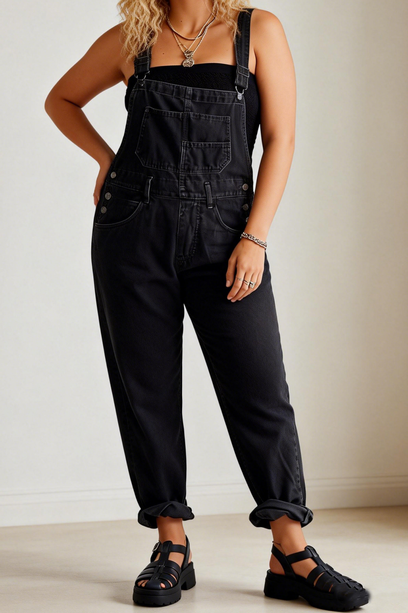 Women's casual washed loose denim overalls women's denim dungarees jumpsuit