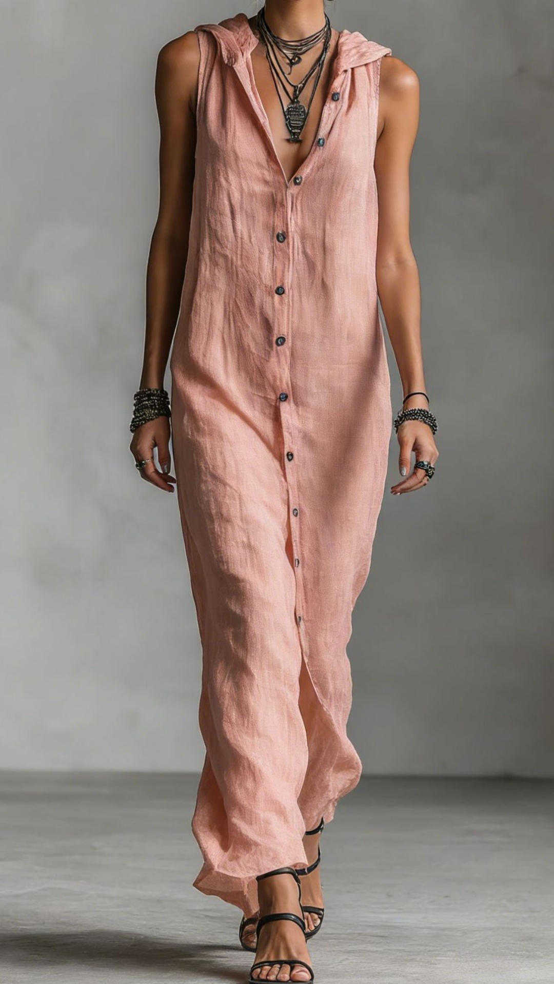 Women's button-down sleeveless hooded dress