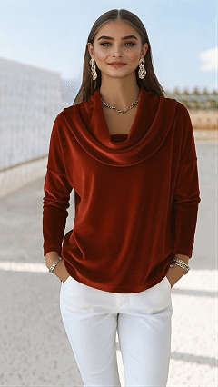 Women's shirt, solid color, elegant Bohemian vintage style, long-sleeved, high-neck, regular fit top.