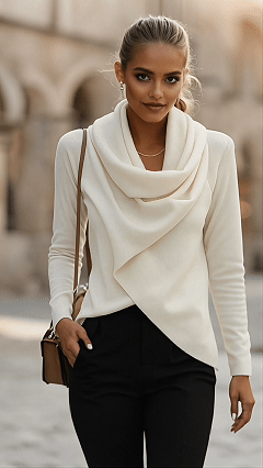 Women's Blouse Solid Color Elegant Stylish Basic Long Sleeve Cowl Neck Regular Tops Daily Ruched White Spring Fall Winter