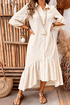 Women's mid-length A-line dress, summer dress, casual loose fit, three-quarter sleeves, suitable for summer (pre-order item)