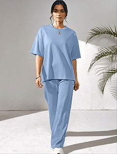 Women's Fashion Streetwear Pants Sets Bolero Top Short Sleeve Crew Neck Solid Color Patchwork Casual Daily Outdoor Blue Red Sky Blue Summer Regular Fit