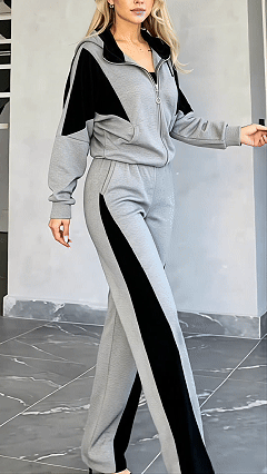 Women's Fashion Streetwear Pants Sets Bolero Top Long Sleeve Shirt Collar Solid Color Zipper Outdoor Work Casual Black Khaki Gray Fall Regular Fit