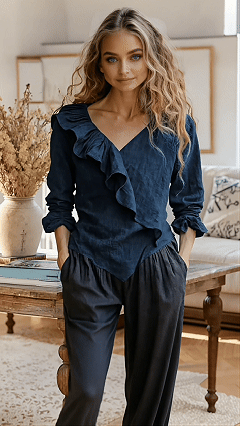 Women's Blouse Plain Vintage Stylish Long Sleeve V Neck Regular Tops Daily Holiday Going out Ruffle Patchwork Black Red Navy Blue Green Khaki Summer Spring Fall