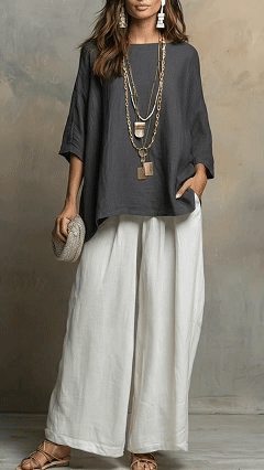 Cozy Cotton-linen Irregular Top And Wide-leg Pants Two-piece Set