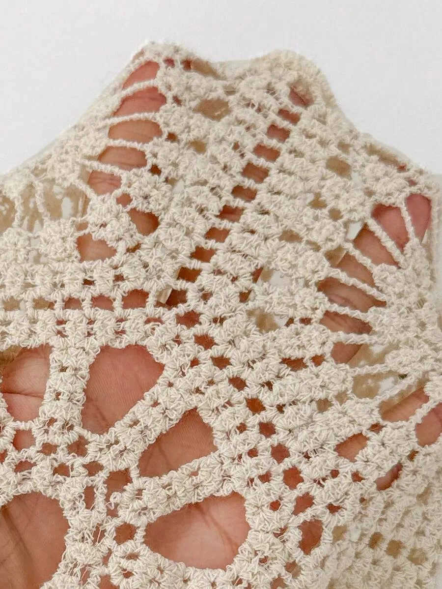 Crochet lace knit pattern detail white summer dress women bohemian hollow out texture