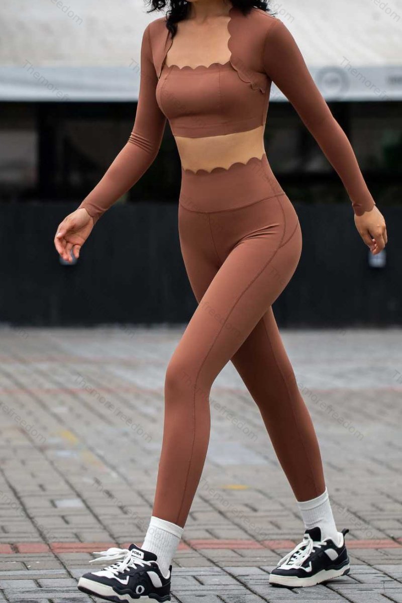 Women's square-neck slim-fit high-stretch quick-drying yoga and fitness long-sleeved workout set