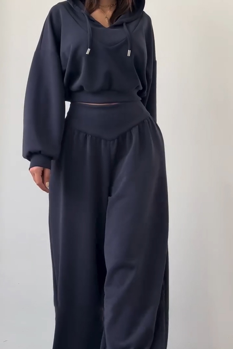 Women's New Casual Two-Piece Set: V-neck hooded long-sleeved top and high-waisted trousers (Pre-order item)