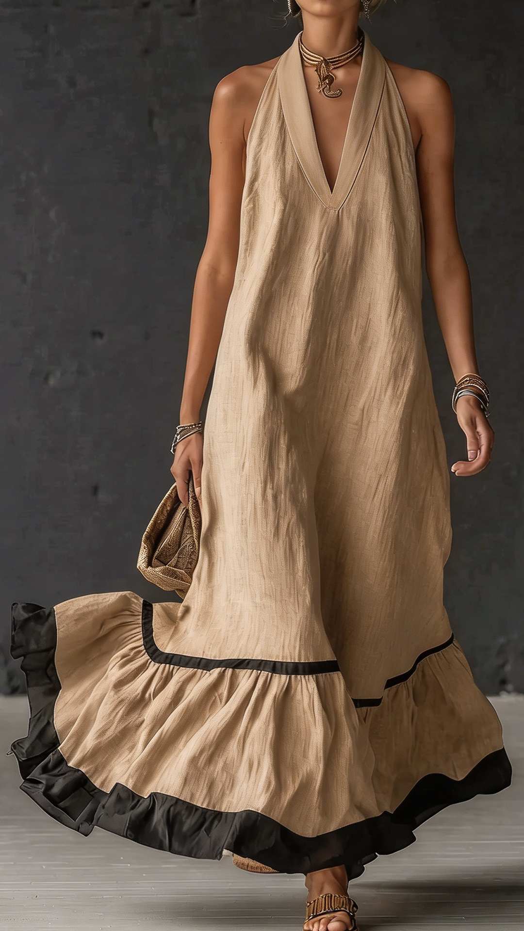 [Copy]Elegant And Romantic Ruffled Color-blocked Maxi Dress ✨Plus Size Friendly