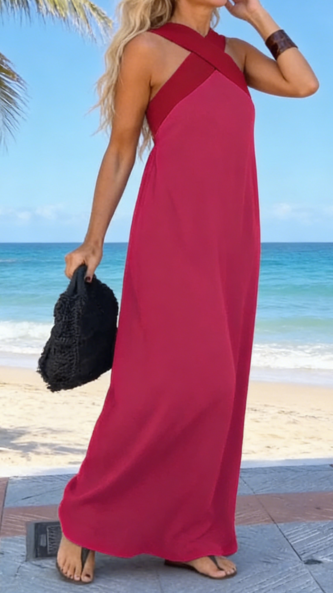 Stylish Crossover Backless Sleeveless Loose Maxi Dress