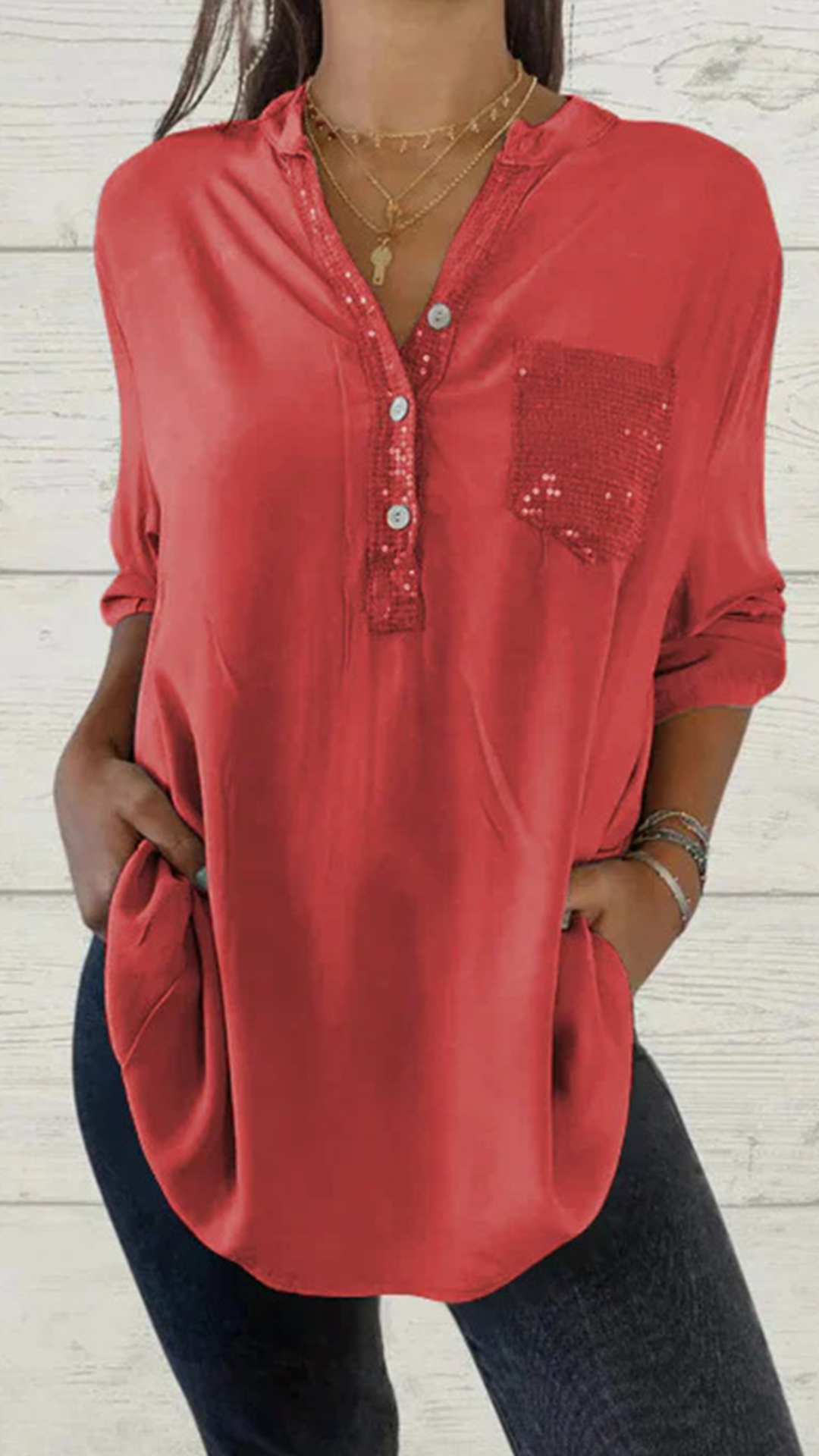 2024 Amazon Aliexpress Wish European And American Spring And Summer Solid Color V-Neck Pocket Women'S Tops Shirts Multi-Color Multi-Code