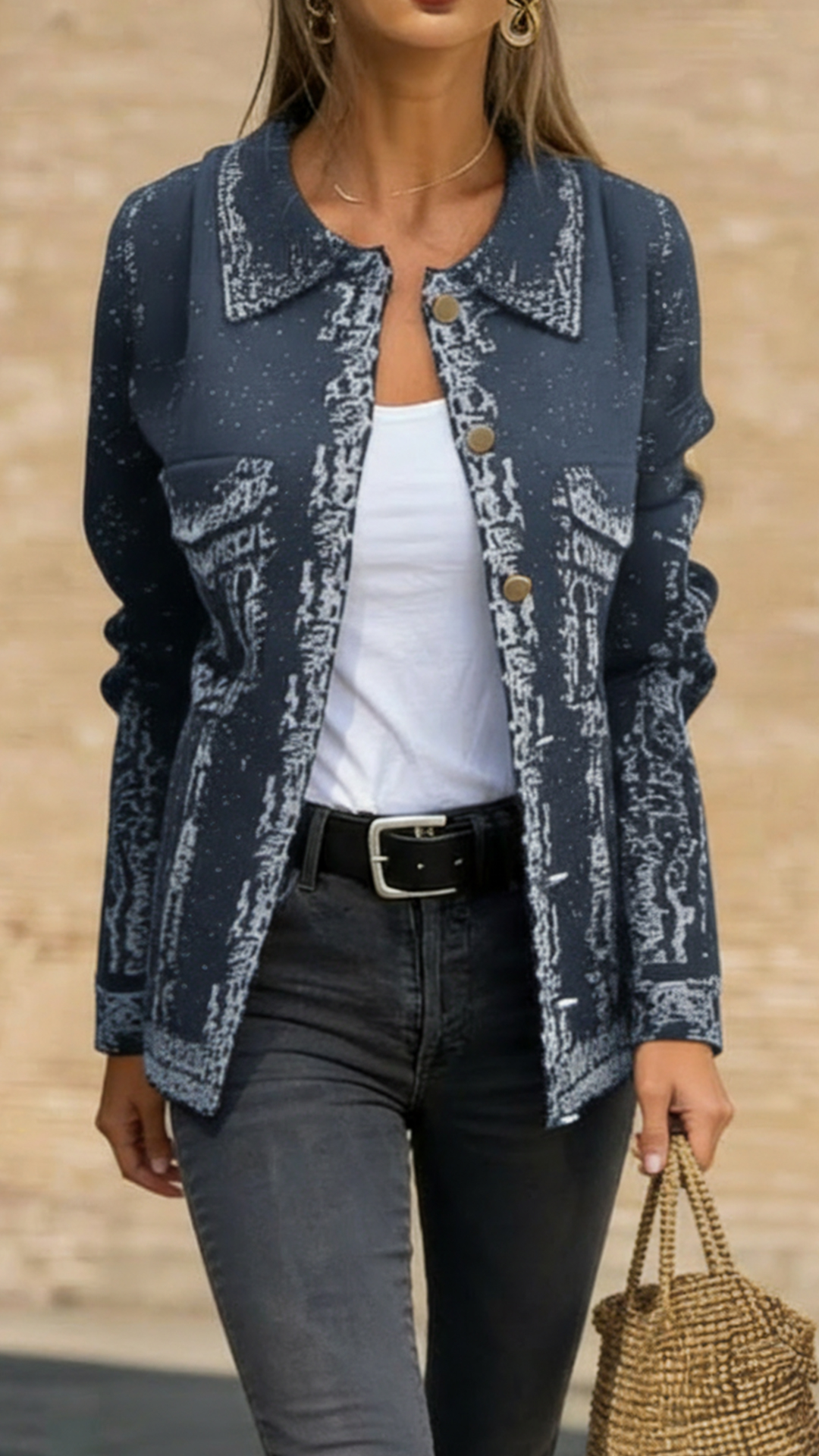 Fashionable Lapel Metal Buckle Casual Loose Jacket