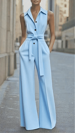 Women's Sleeveless Collared Wide-Leg Jumpsuit