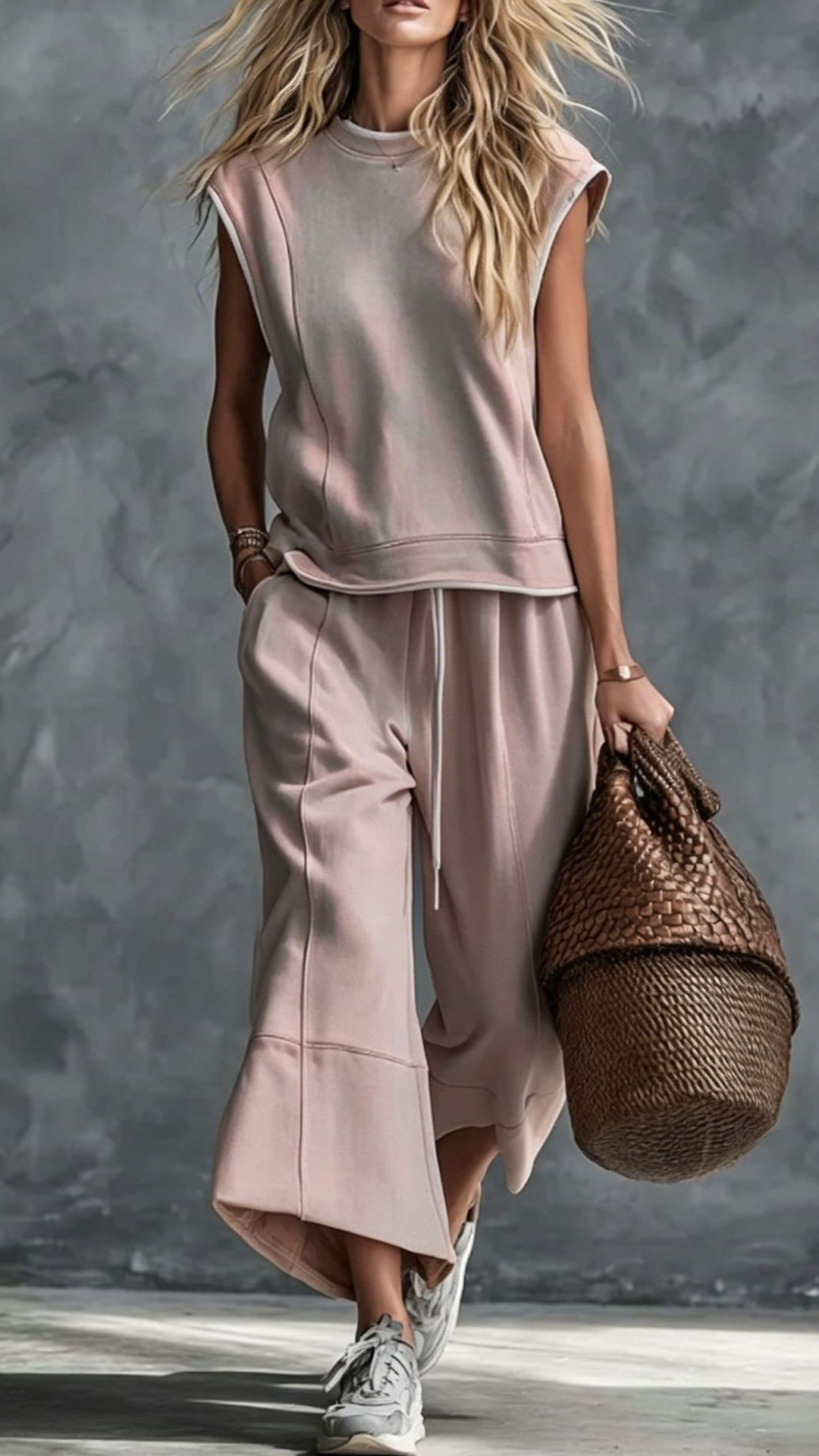 Women's Navy Sleeveless Wide-Leg Cotton-blend Two-piece Outfit
