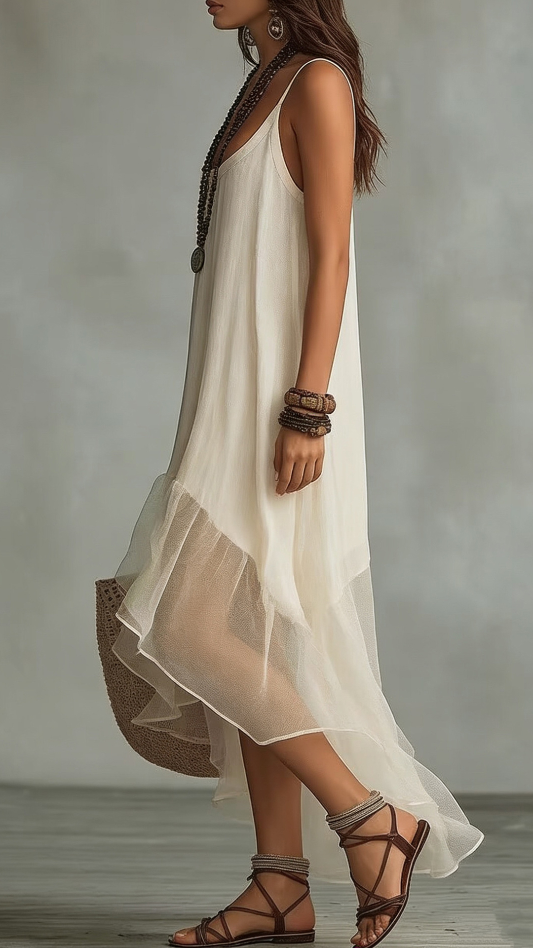 Women's Off-White Halter Irregular Tiered Maxi Dress