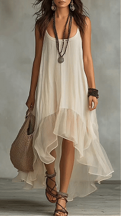 Women's Off-White Halter Irregular Tiered Maxi Dress
