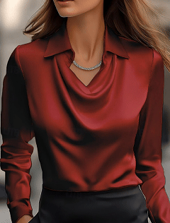 Women's Shirt Blouse Satin Plain Modern Casual Long Sleeve Shirt Collar Regular Elegant Tops Drape Neckline Daily Going out Ruched Loose Fit Black Wine Navy Blue Blue Khaki Fall