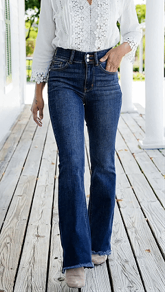 Women's double-button high-waisted vintage distressed slim-fit jeans
