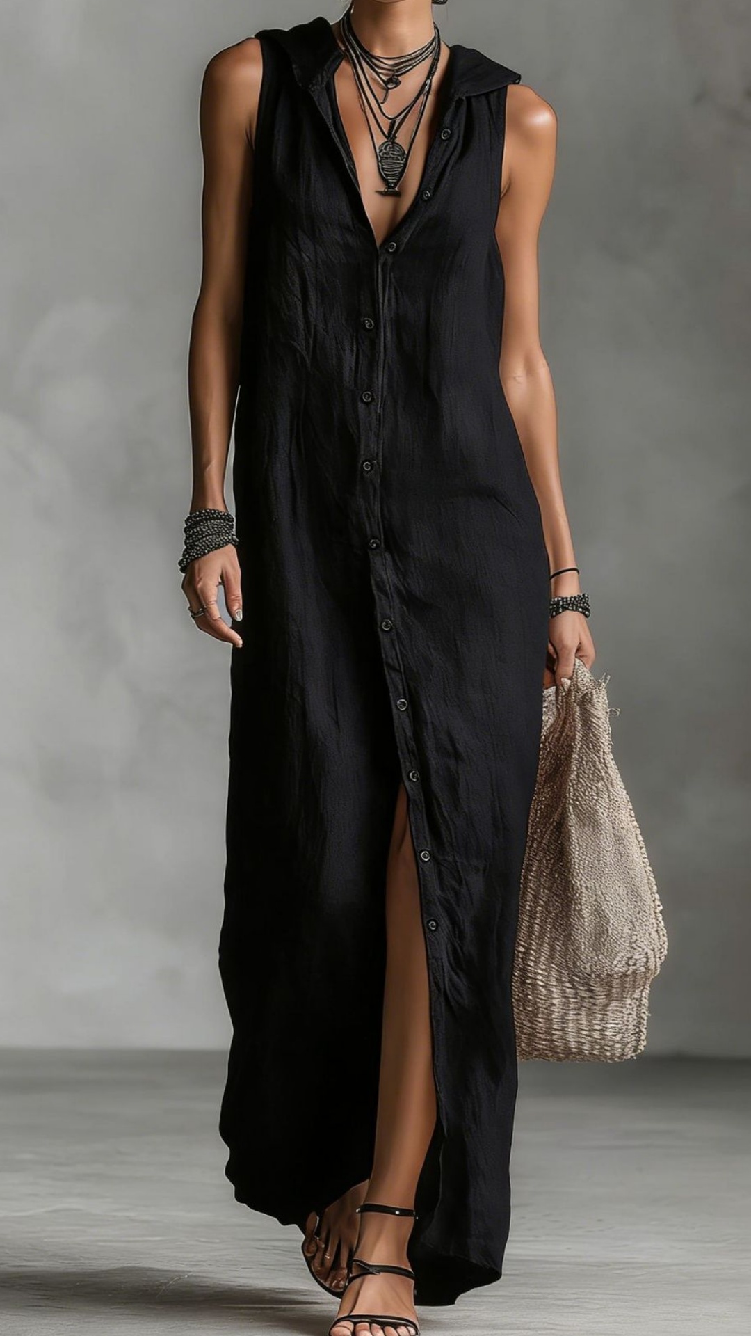 Women's button-down sleeveless hooded dress