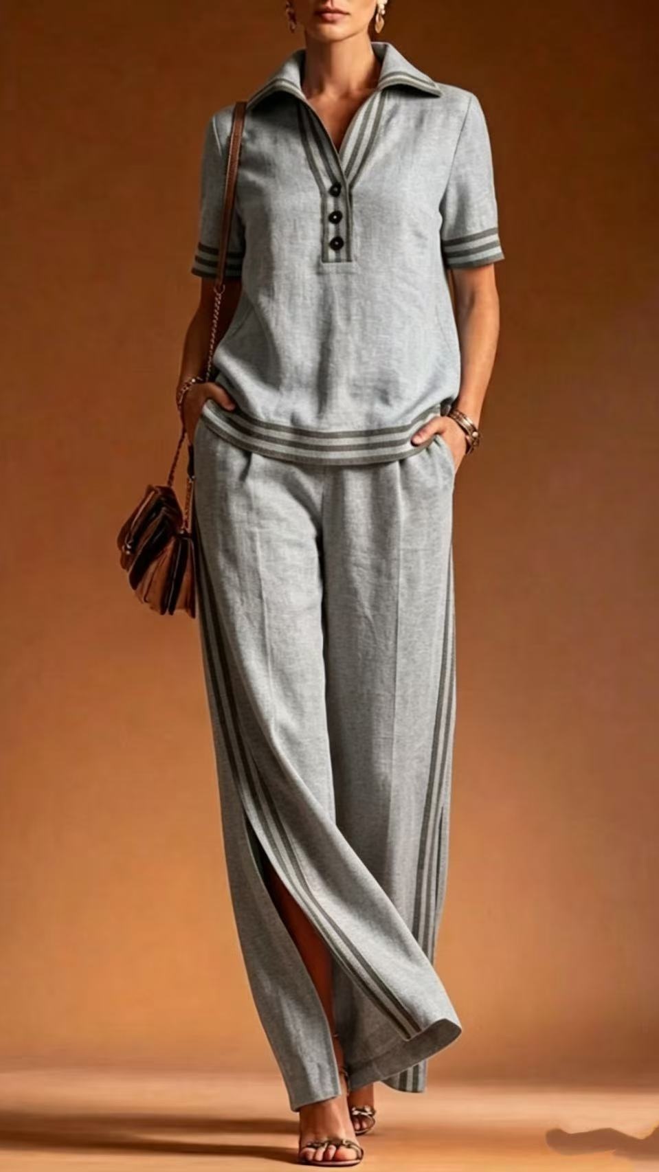 Women's Linen V-Neck Casual & Comfortable Two-Piece Top Set