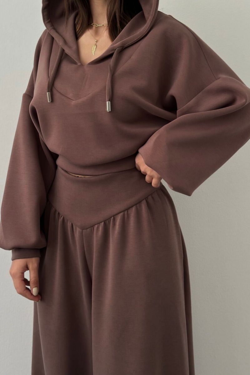 Women's New Casual Two-Piece Set: V-neck hooded long-sleeved top and high-waisted trousers (Pre-order item)