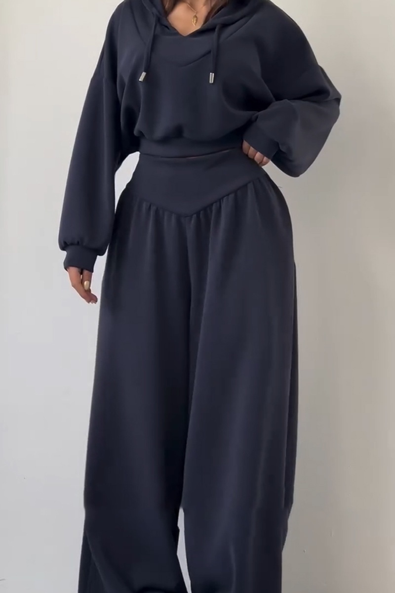 Women's New Casual Two-Piece Set: V-neck hooded long-sleeved top and high-waisted trousers (Pre-order item)