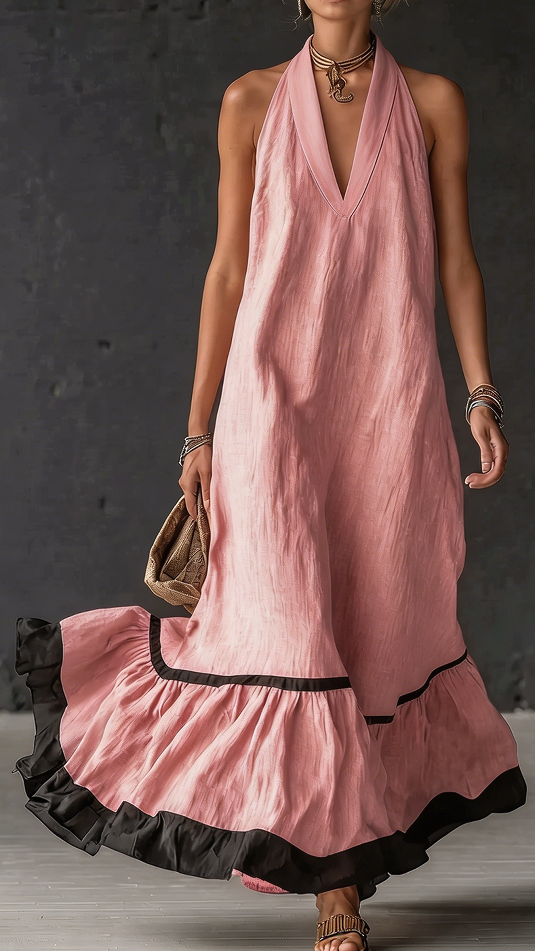 [Copy]Elegant And Romantic Ruffled Color-blocked Maxi Dress ✨Plus Size Friendly