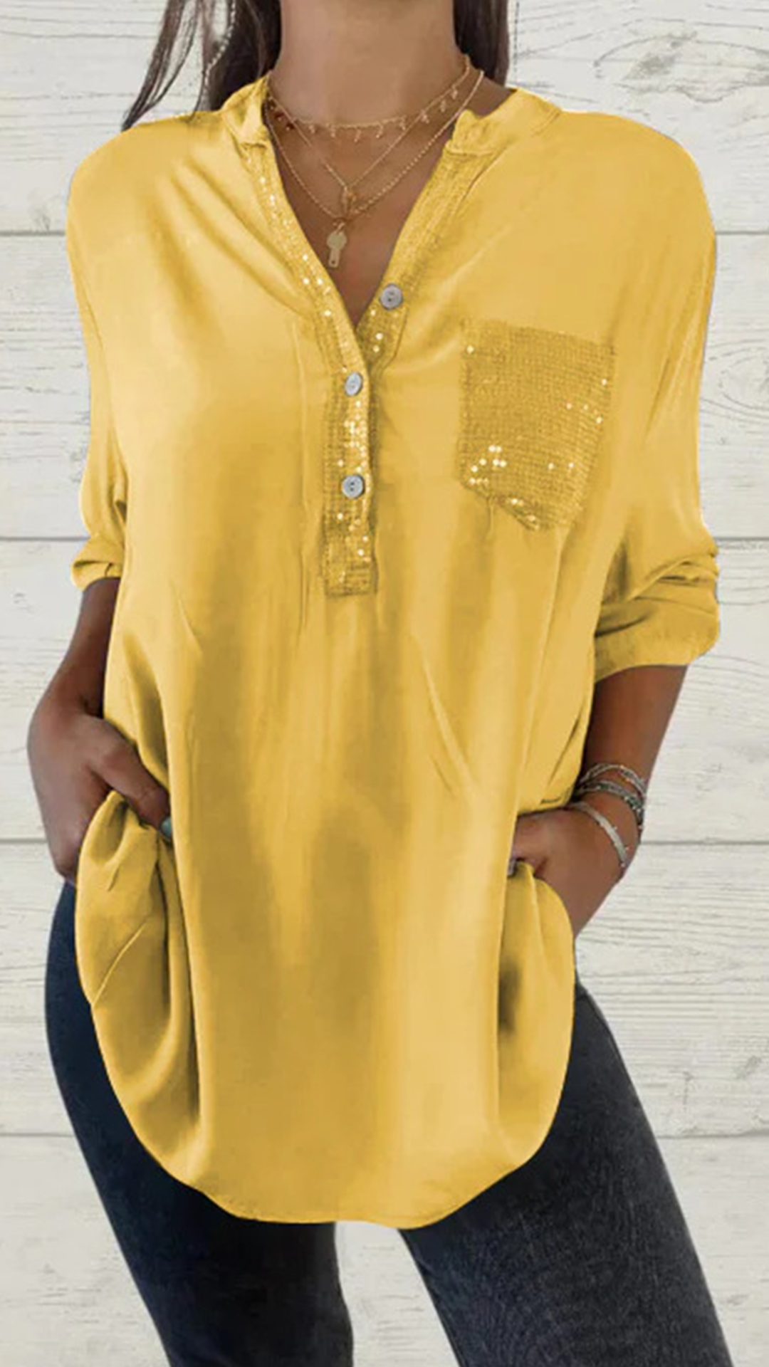 2024 Amazon Aliexpress Wish European And American Spring And Summer Solid Color V-Neck Pocket Women'S Tops Shirts Multi-Color Multi-Code