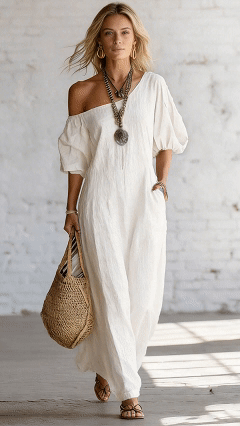 Women's Solid-Color Loose-Fit Off-the-Shoulder Dress — Sophisticated Vintage Style