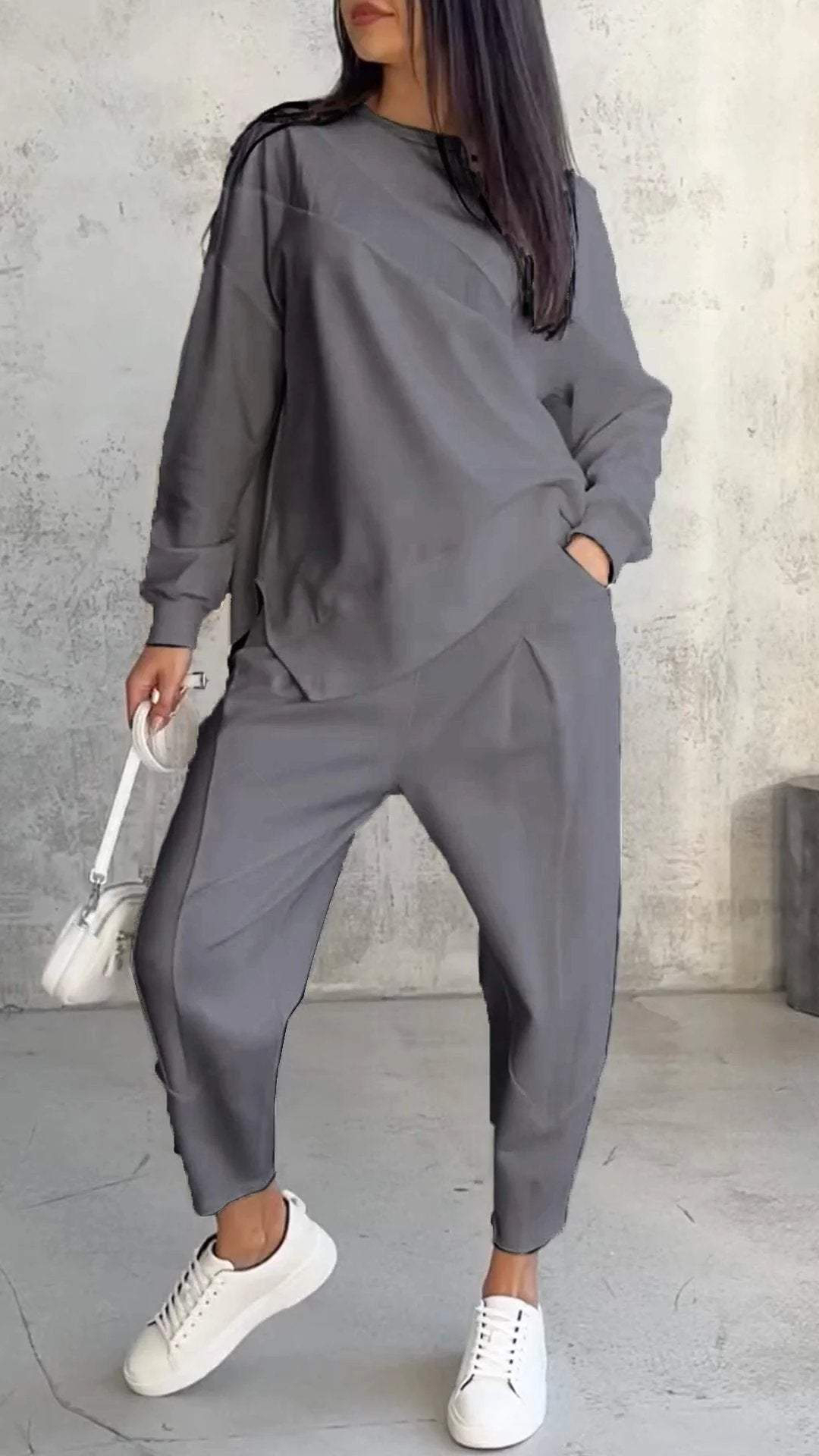Women's Loose Crew Neck Long Sleeve Sweatshirt and Harem Pants Set