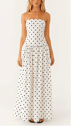 Women's Cotton‑blend Strapless Polka‑dot Gathered Flared Maxi Dress