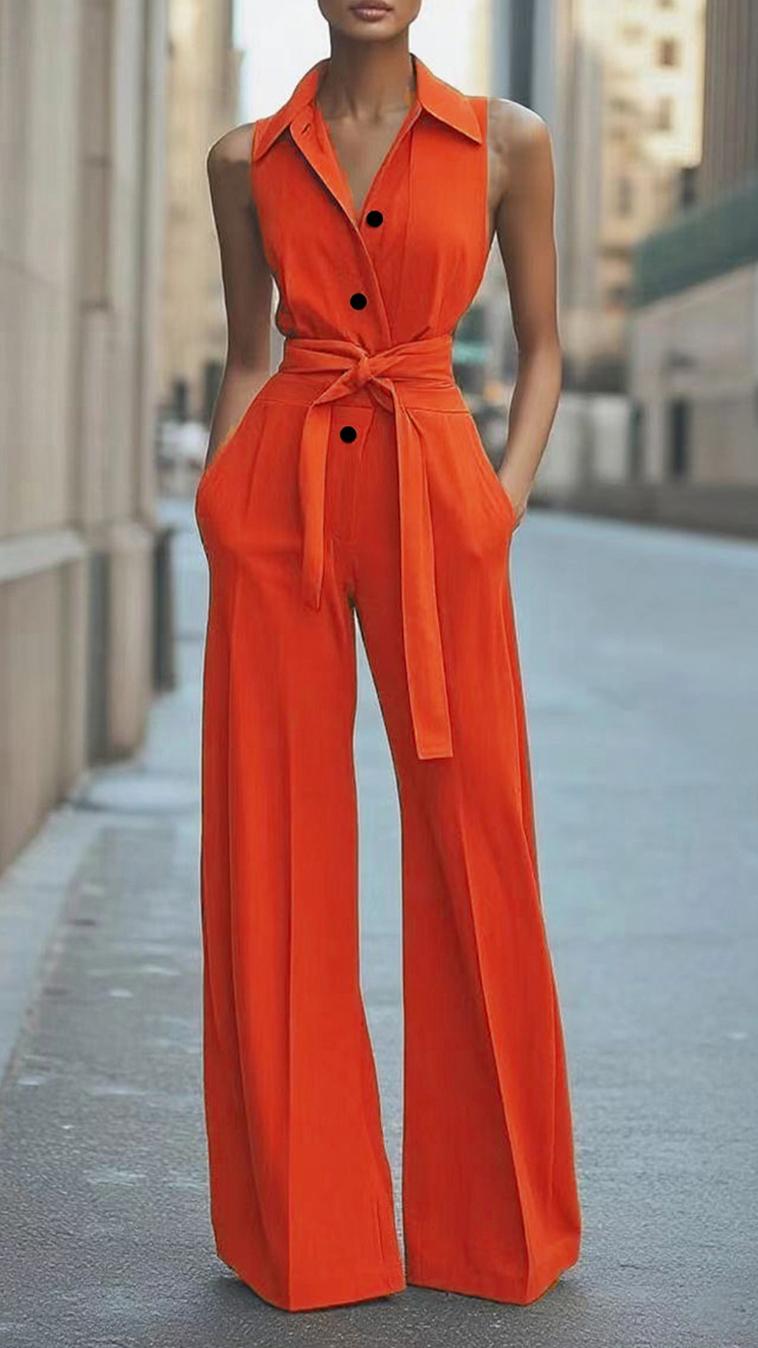 Women's Sleeveless Collared Wide-Leg Jumpsuit
