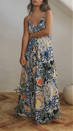 Women's Sicilian Print Cami Cotton-Blend Loose Maxi Dress