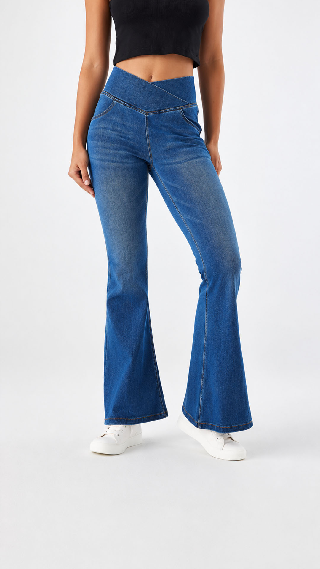 [Copy]High Waisted Stretchy Jeans for Women - Tummy Control Whisker Wash Denim Pants