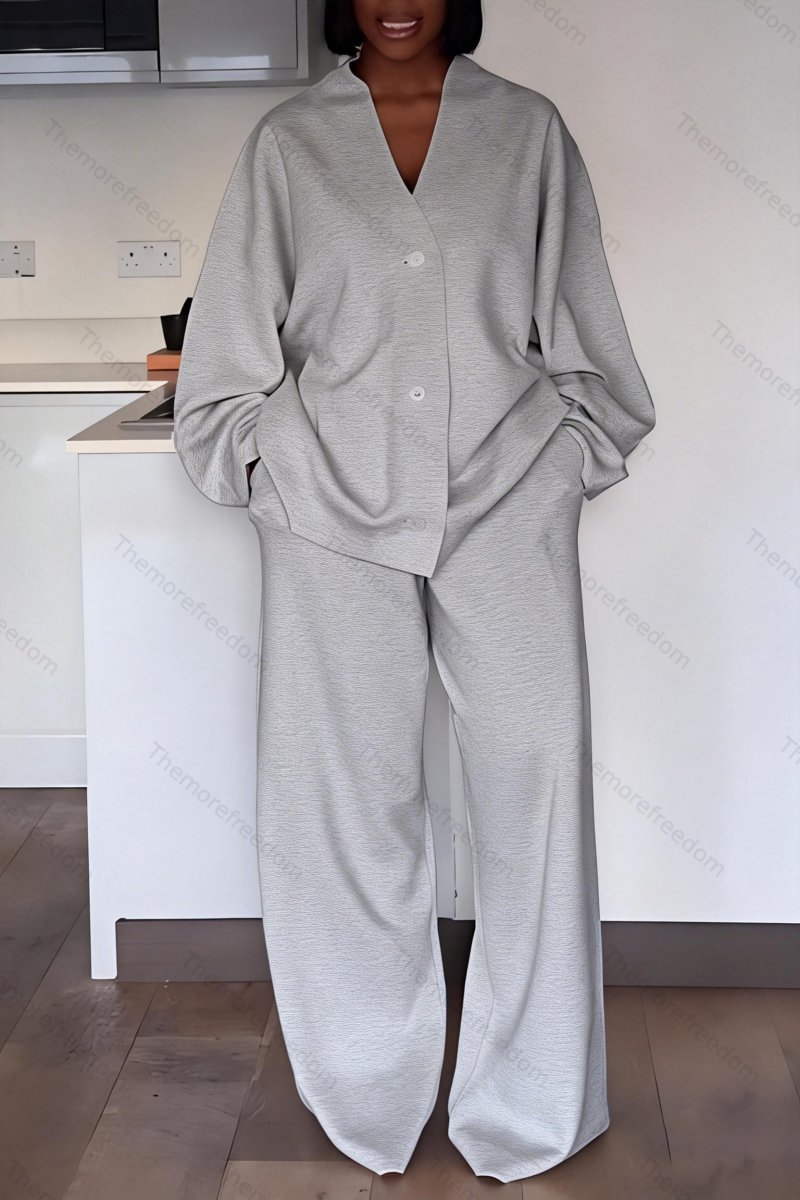 Women's cardigan jacket wide-leg pants and casual suit set
