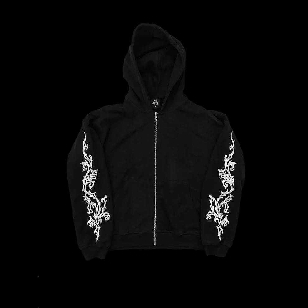 Unisex fashionable and casual street style hoodie with timeless vine embroidery.