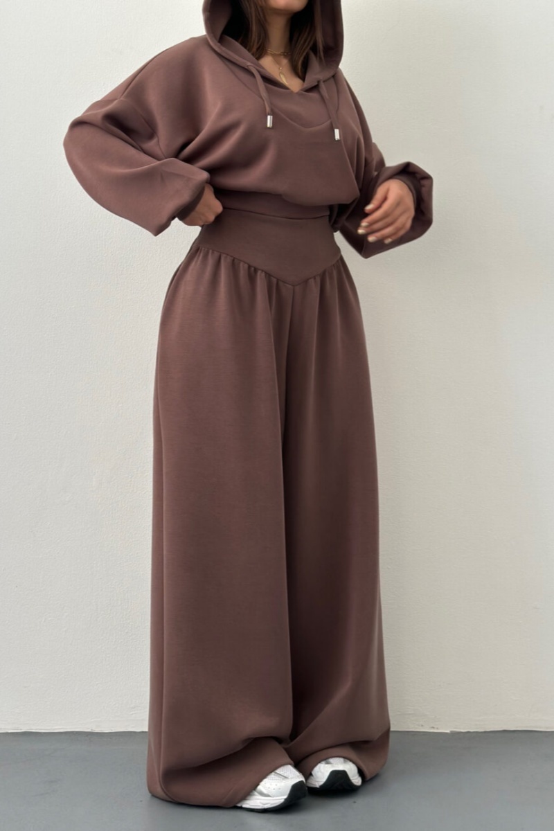 Women's New Casual Two-Piece Set: V-neck hooded long-sleeved top and high-waisted trousers (Pre-order item)