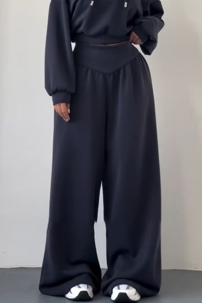 Women's New Casual Two-Piece Set: V-neck hooded long-sleeved top and high-waisted trousers (Pre-order item)