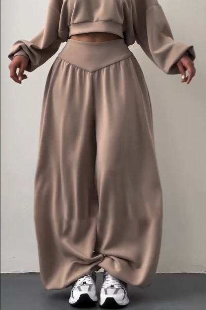 Women's New Casual Two-Piece Set: V-neck hooded long-sleeved top and high-waisted trousers (Pre-order item)