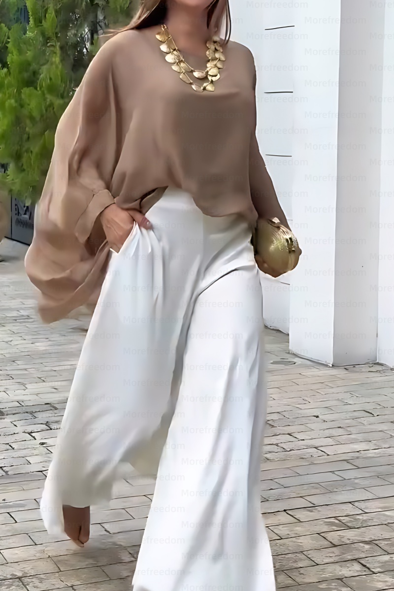 ⏰ LAST DAY SAVE 50%🔥Women's comfortable and casual batwing sleeve top and straight-leg pants two-piece set