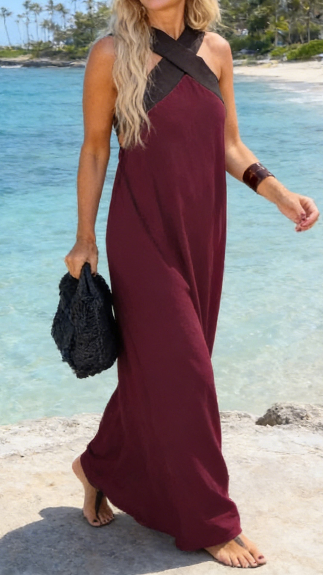 Stylish Crossover Backless Sleeveless Loose Maxi Dress