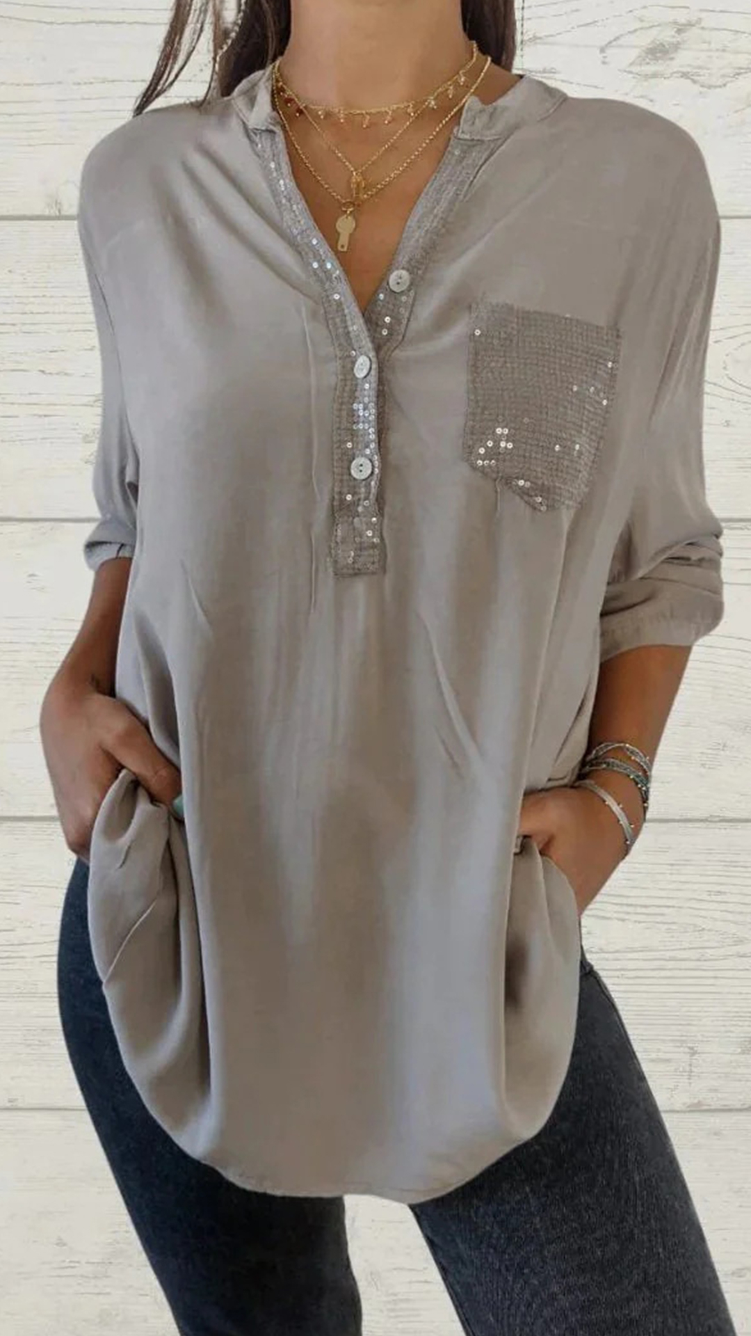 2024 Amazon Aliexpress Wish European And American Spring And Summer Solid Color V-Neck Pocket Women'S Tops Shirts Multi-Color Multi-Code