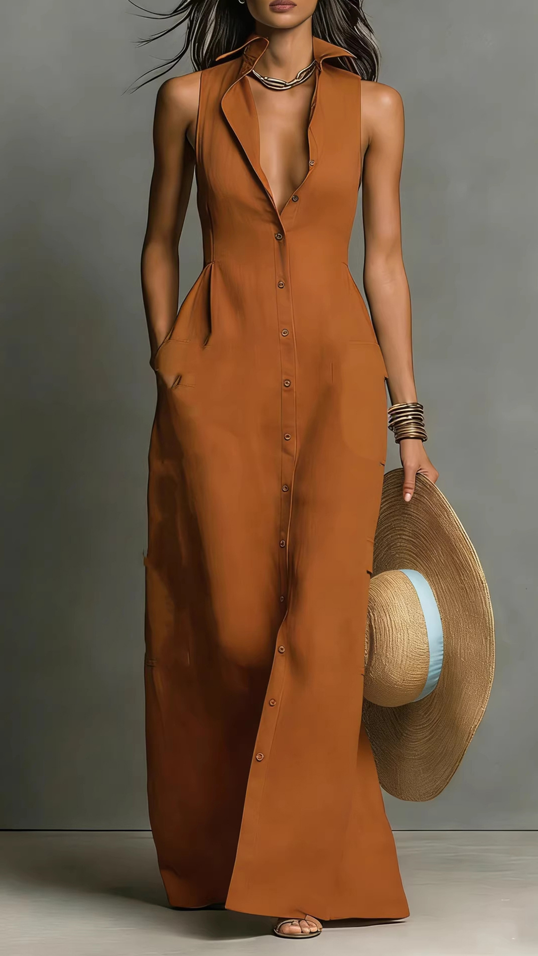 Independent Station 2026 Summer European And American Aliexpress Cross-Border New Style Breasted Dress Sleeveless Shirt Collar Dress