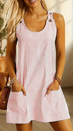 Women's Adjustable Strap Striped Loose Overall Mini Dress